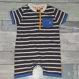 Babyface Strioed Gray/Blue/White/Yellow Romper Sz 0-2 Mo